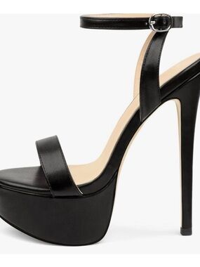 Sleek Black Platform Ankle-Strap High Heel Sandals